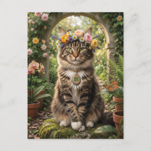 Cartes Pour Fêtes Annuelles Chat Maine Coon portant une couronne de fleurs dan