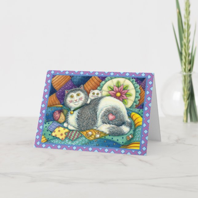 CARTES POUR FÊTES ANNUELLES CHAT MÈRE & CUISINE, QUILTS EN PATCHWORK, PINCUSHI (Devant)