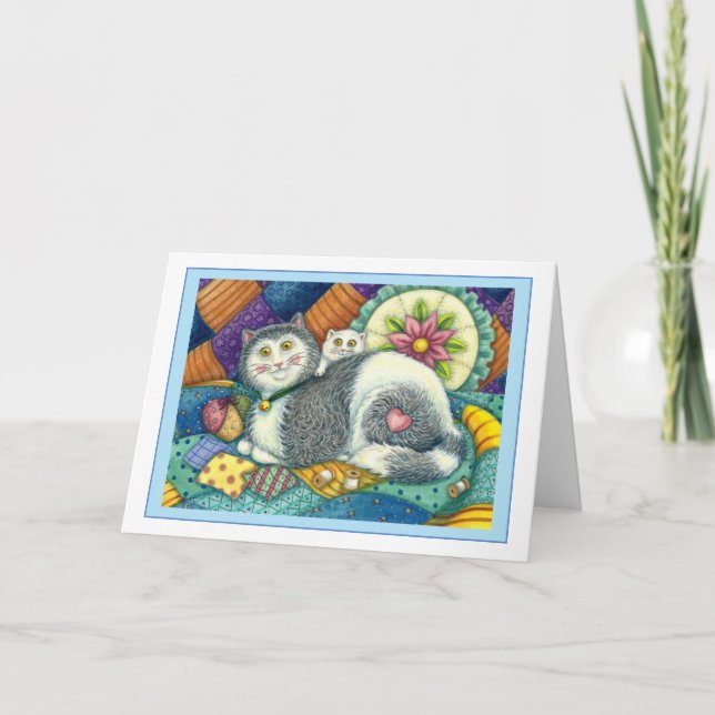 CARTES POUR FÊTES ANNUELLES CHAT MÈRE & CUISINE, QUILTS EN PATCHWORK, PINCUSHI (Devant)