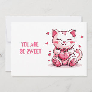 Cartes Pour Fêtes Annuelles chat mignon amoureux avec cœur rose