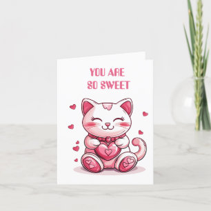 Cartes Pour Fêtes Annuelles chat mignon amoureux avec un cœur rose