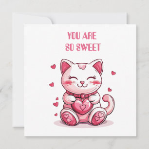 Cartes Pour Fêtes Annuelles chat mignon amoureux avec un cœur rose