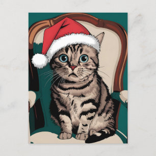 Cartes Pour Fêtes Annuelles Chat mignon avec casquette de noël