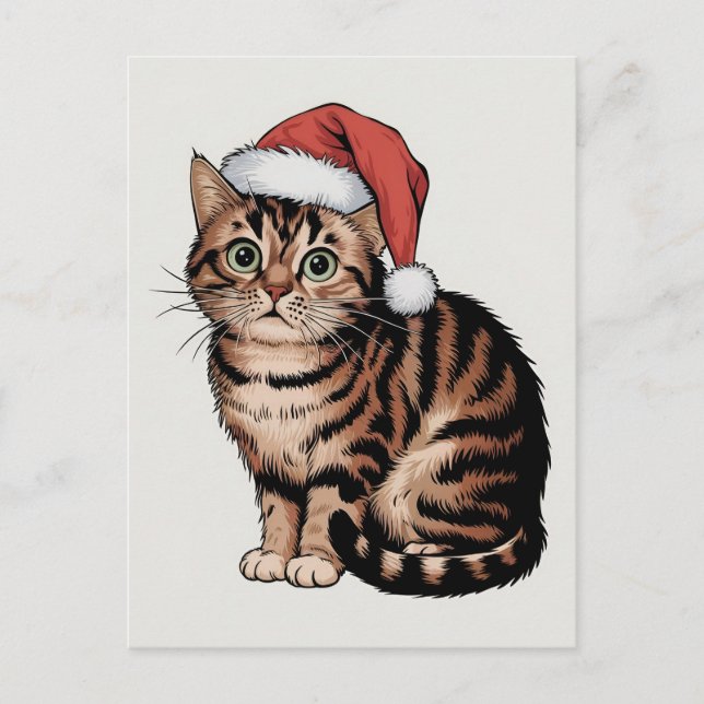 Cartes Pour Fêtes Annuelles Chat mignon avec casquette de noël (Devant)