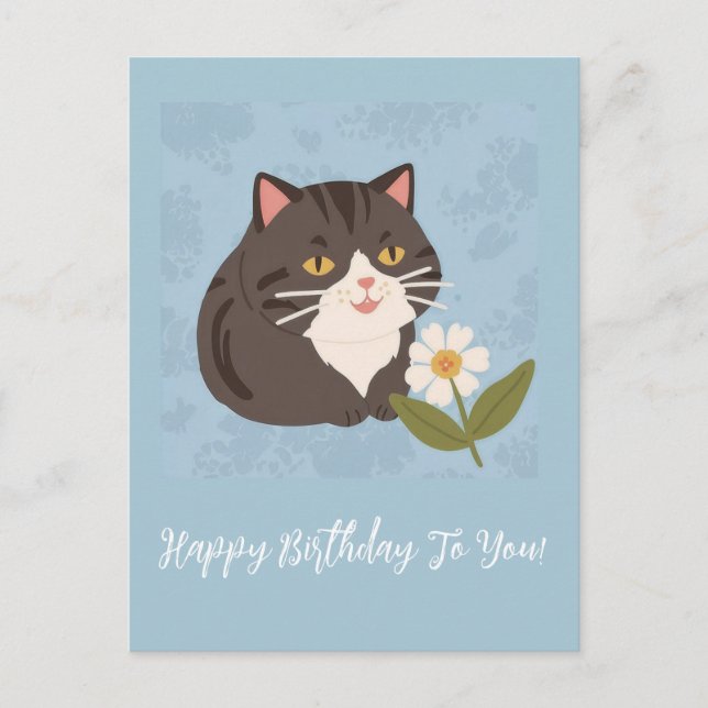 Cartes Pour Fêtes Annuelles Chat mignon avec Fleurs Joyeux Anniversaire Person (Devant)