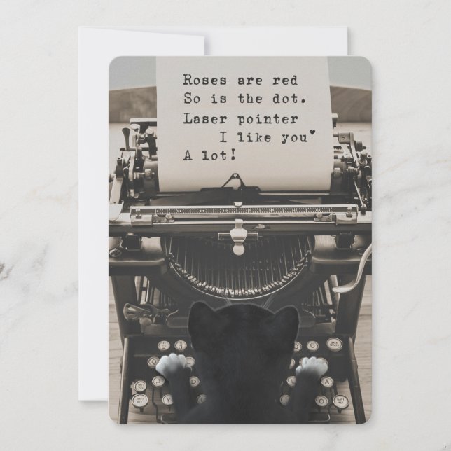 Cartes Pour Fêtes Annuelles Chat mignon dactylographiant le poème de Valentine (Devant)