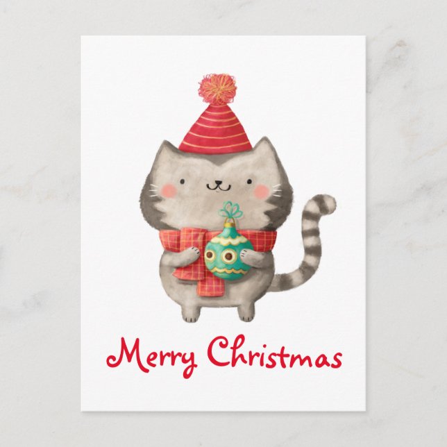 Cartes Pour Fêtes Annuelles Chat mignon de Noël (Devant)