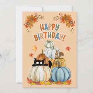 Cartes Pour Fêtes Annuelles Chat mignon et Citrouilles rétro à l'automne Anniv