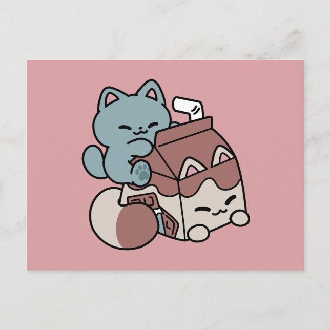 Cartes Pour Fêtes Annuelles Chat Mignon Lait Chocolat – Boisson Confortable &  (Devant)