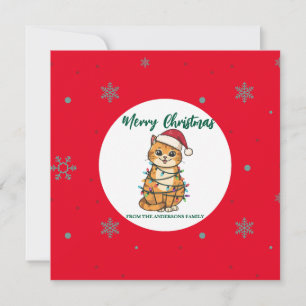 Cartes Pour Fêtes Annuelles chat moderne rouge joyeux flocon de neige Noël cha