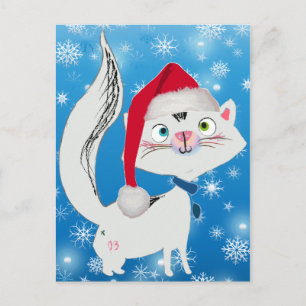 Cartes Pour Fêtes Annuelles Chat neigeux avec chapeau de Santa
