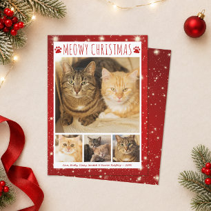 Cartes Pour Fêtes Annuelles Chat NOËL MIAOU 4 Photos Empreintes de pattes roug