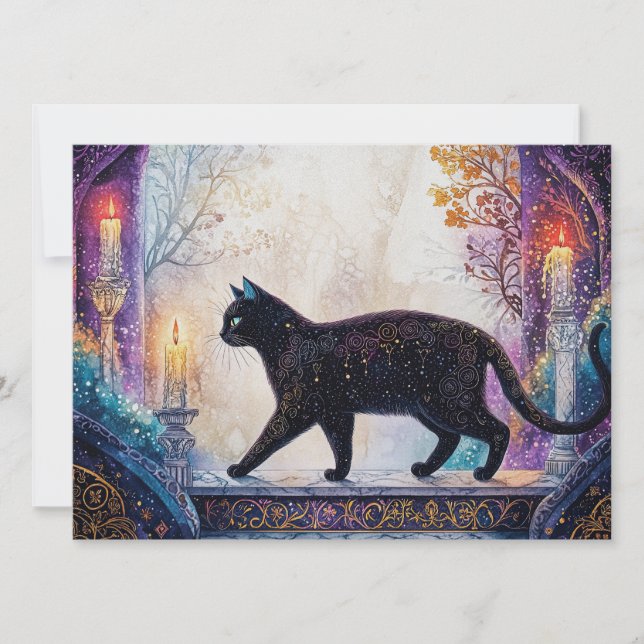 Cartes Pour Fêtes Annuelles Chat noir (Devant)