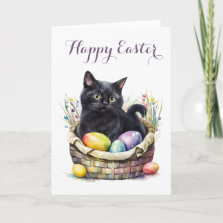 Cartes Pour Fêtes Annuelles Chat noir adorable dans le panier de Pâques