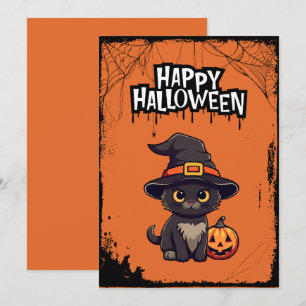Cartes Pour Fêtes Annuelles Chat noir avec citrouille Jack O' Lantern