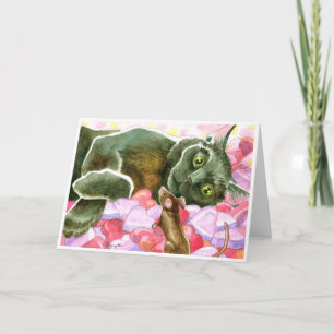 Cartes Pour Fêtes Annuelles Chat noir avec coeur de Saint-Valentin