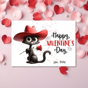 Cartes Pour Fêtes Annuelles Chat noir avec Cowboy Casquette Joyeux Valentines 
