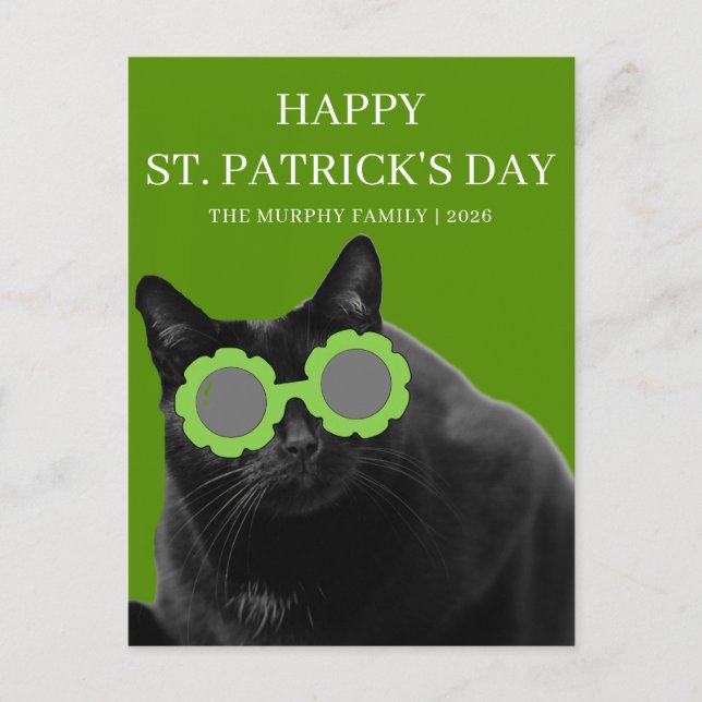 Cartes Pour Fêtes Annuelles Chat noir chanceux Trèfle Saint-Patrick (Devant)
