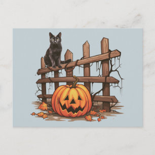 Cartes Pour Fêtes Annuelles Chat noir Citrouille Grise Bleue Halloween