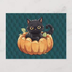 Cartes Pour Fêtes Annuelles Chat noir dans une citrouille Mignon Adorable Hall