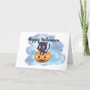 Cartes Pour Fêtes Annuelles Chat noir de Halloween Kawaii personnalisé Citroui