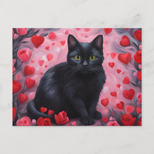 Cartes Pour Fêtes Annuelles Chat noir de la Saint-Valentin avec des cœurs et d