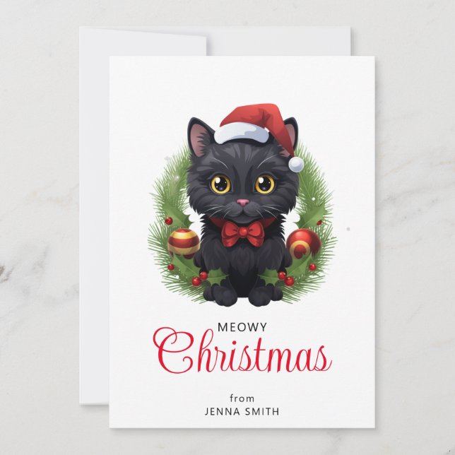 Cartes Pour Fêtes Annuelles Chat noir de Noël mignon (Devant)
