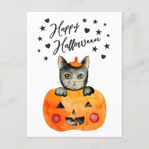 Cartes Pour Fêtes Annuelles Chat noir d'Halloween dans Jack O' Lantern