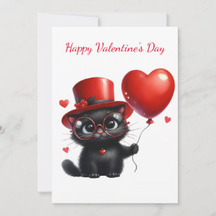 Cartes Pour Fêtes Annuelles Chat noir drôle avec ballons Saint-Valentin