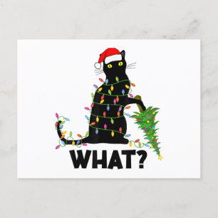 Cartes Pour Fêtes Annuelles Chat Noir Drôle Poussant Arbre De Noël Sur Chat Ch