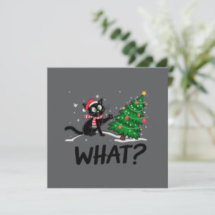 Cartes Pour Fêtes Annuelles Chat noir drôle poussant l'arbre de Noël Chat quoi