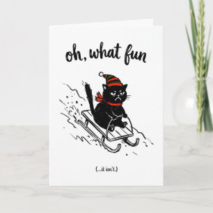 Cartes Pour Fêtes Annuelles Chat noir en traîneau Noël drôle