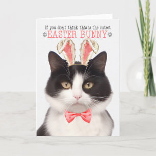 Cartes Pour Fêtes Annuelles Chat noir et blanc à Bunny Oreilles pour Pâques