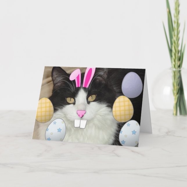 Cartes Pour Fêtes Annuelles Chat noir et blanc de Pâques (Devant)