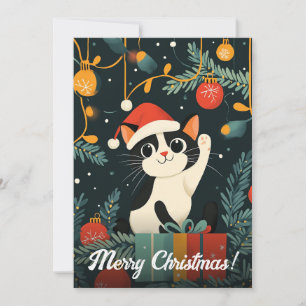 Cartes Pour Fêtes Annuelles Chat noir et blanc Ornements de sapin de Noël Chap