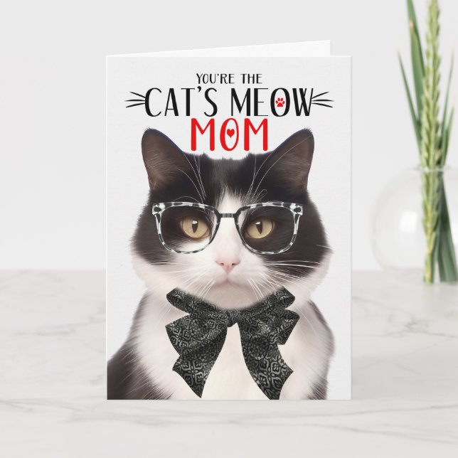 Cartes Pour Fêtes Annuelles Chat noir et blanc pour maman d'animaux de compagn (Devant)
