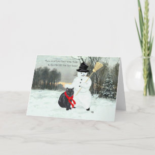 Cartes Pour Fêtes Annuelles Chat noir et bonhomme de neige
