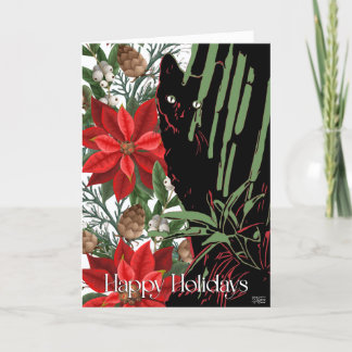 Cartes Pour Fêtes Annuelles Chat noir et poinsettia Design