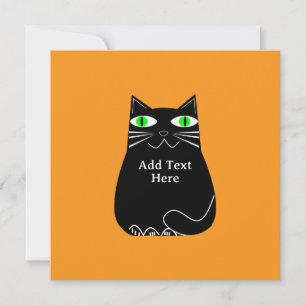 Cartes Pour Fêtes Annuelles Chat noir gras avec yeux verts Texte personnalisé