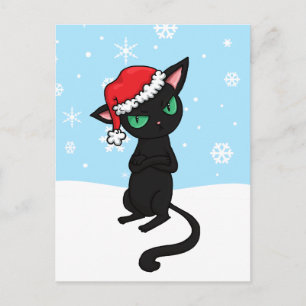 Cartes Pour Fêtes Annuelles Chat noir grumeux portant le chapeau de Père Noël