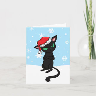 Cartes Pour Fêtes Annuelles Chat noir grumeux portant le chapeau de Père Noël