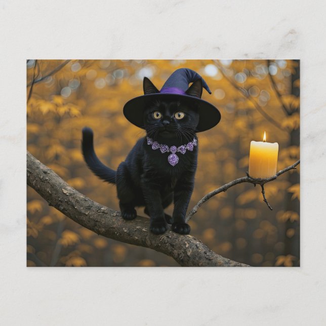 Cartes Pour Fêtes Annuelles Chat noir Halloween bougie mignonne (Devant)