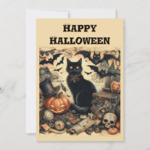 Cartes Pour Fêtes Annuelles Chat noir Halloween gothique vintage pour enfants 