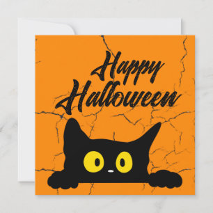 Cartes Pour Fêtes Annuelles Chat noir Halloween Texture en détresse Orange