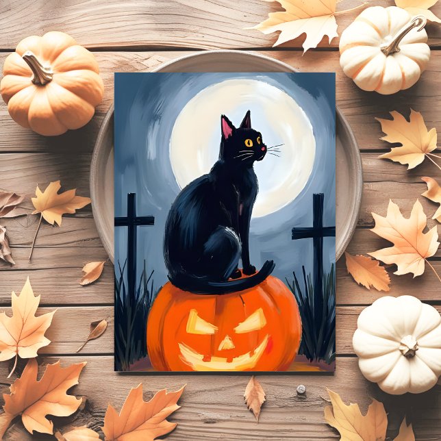 Cartes Pour Fêtes Annuelles Chat noir Jack-O-Lantern Halloween peint (Créateur téléchargé)