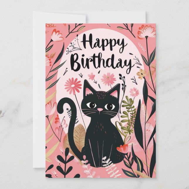Cartes Pour Fêtes Annuelles Chat noir Joyeux anniversaire (Devant)