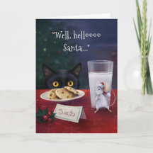 Chat noir Joyeux Noël Père Noël Souris