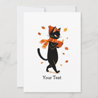Cartes Pour Fêtes Annuelles Chat Noir Lisant un Livre Cadeau Automnal Cosy
