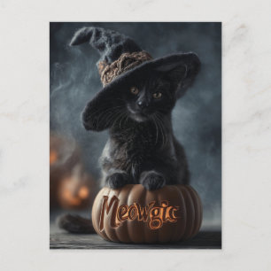 Cartes Pour Fêtes Annuelles Chat noir "méowgic" éffrayant dans un Casquette so