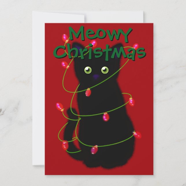 Cartes Pour Fêtes Annuelles Chat noir Meowy Noël scintillants en vichy (Devant)